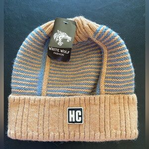 White Wolf Striped Knit Beanie